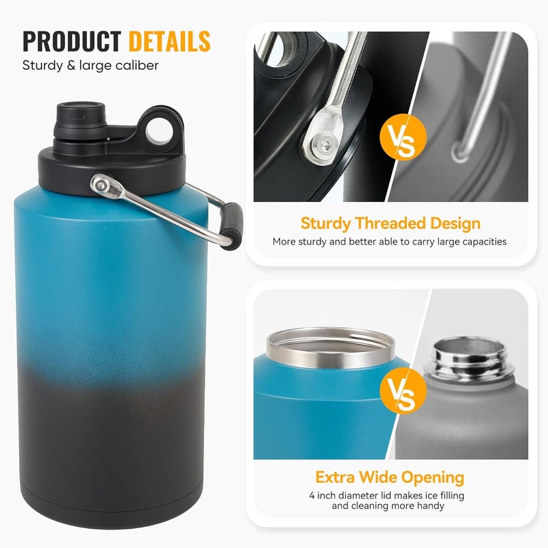 Kerilyn Insulated Gallon Jug with Handle, One Gallon, 128oz Stainless Steel, Large Double Vacuum Water Bottle for Hot & Cold Drinks, Wide Mouth, Sweat Proof, Great for Travel, Camping, Blue Gradient - Image 5